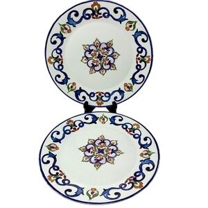 CMG Ceramicas Dinner Plates Flowers & Scrolls Hand Made Portugal Cottagecore